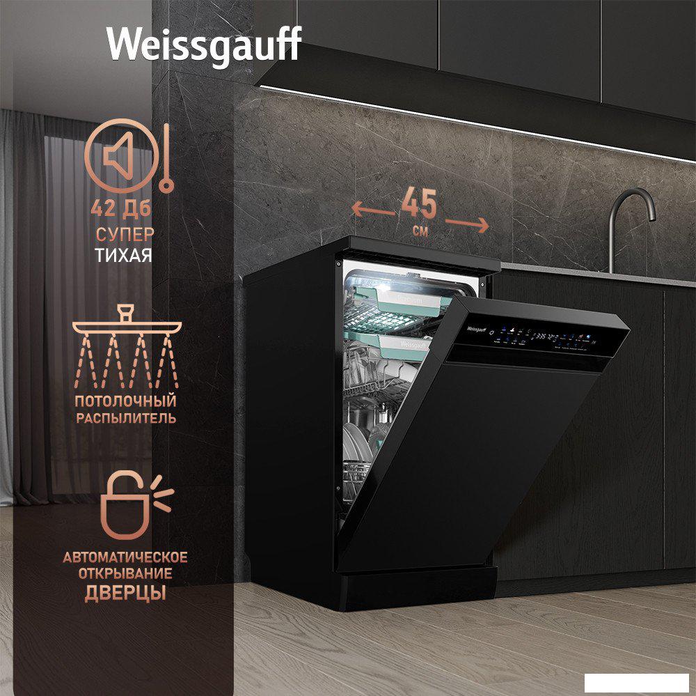 Отдельностоящая посудомоечная машина Weissgauff DW 4539 Inverter Touch AutoOpen Black- фото2
