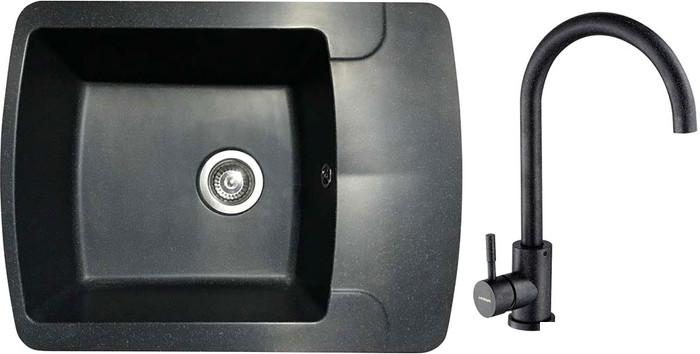 Кухонная мойка БелЭворс Flexi L + смеситель W4998-3-22 (черный)- фото