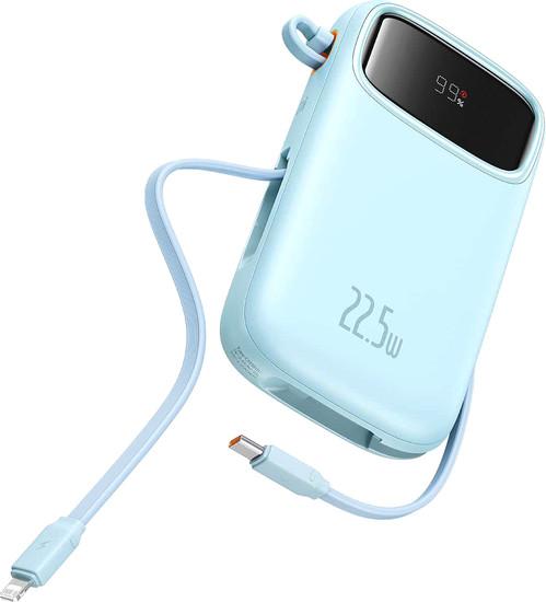 Внешний аккумулятор Baseus Qpow2 Dual-Cable Digital Display Fast Charge Power Bank 22.5W 20000mAh (голубой)- фото