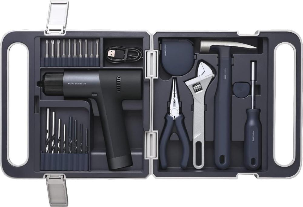 Дрель-шуруповерт HOTO 12V Brushless Drill Kit QWDZGJ001 (с АКБ, кейс, набор инструментов)- фото