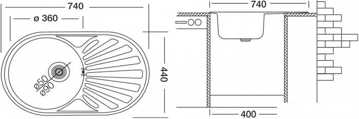 Кухонная мойка Ukinox Фаворит FAP740.440-GT8K 1R- фото2