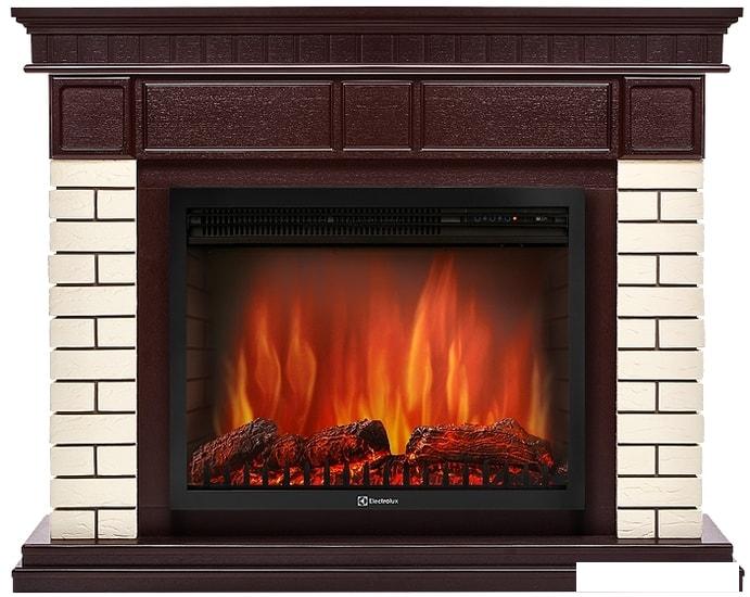 Портал Firelight Bricks 25 (камень бежевый/шпон темный дуб)- фото