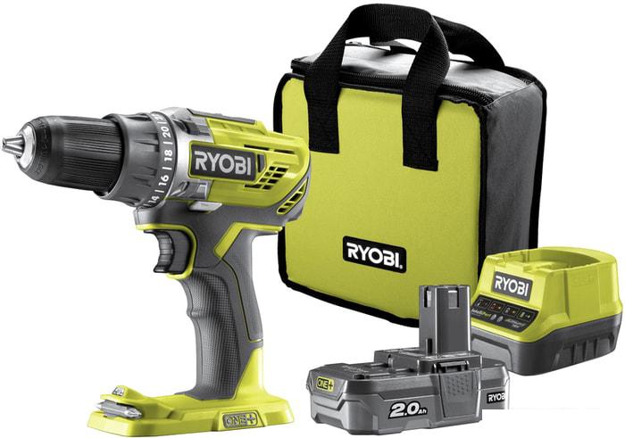 Дрель-шуруповерт Ryobi R18DD3-120S 5133003347 (с 1-м АКБ 2.0 Ah, сумка)- фото