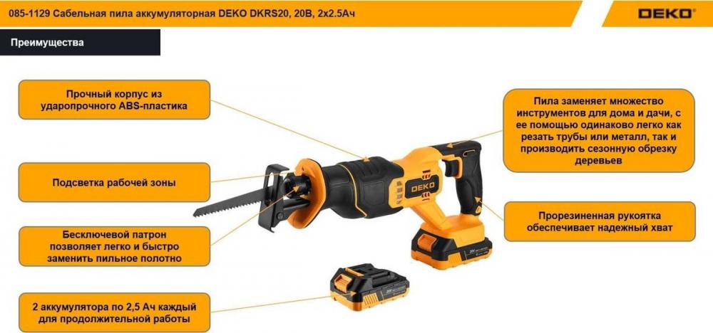 Сабельная пила Deko DKRS20 085-1129 (с 2-мя АКБ)- фото4