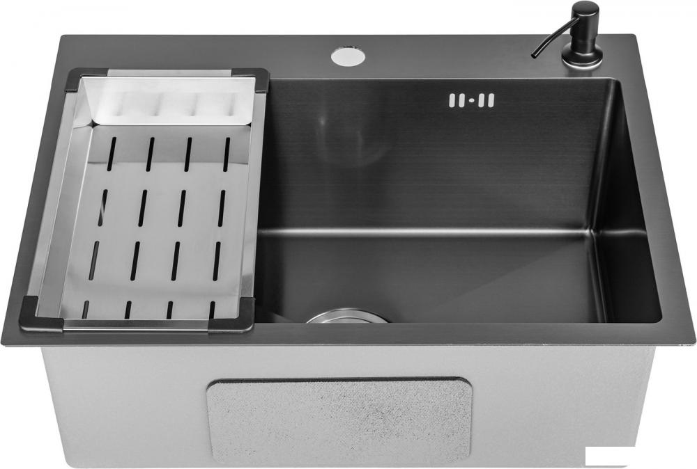 Кухонная мойка Saniteco 6045 Nano + Spike F9S07011 (сатин, с сифоном, дозатором и коландером)- фото3