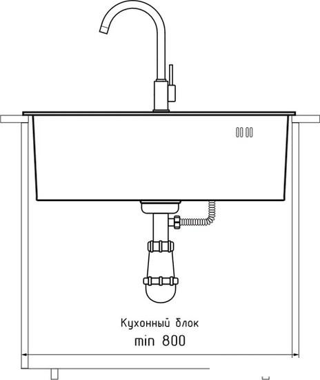 Кухонная мойка GranFest Metal нержавеющая сталь AISI 304 PVD GF-6545 Графит (с сифоном)- фото2