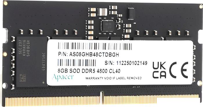 Оперативная память Apacer 8ГБ DDR5 SODIMM 4800 МГц AS08GHB48CTDBGH- фото