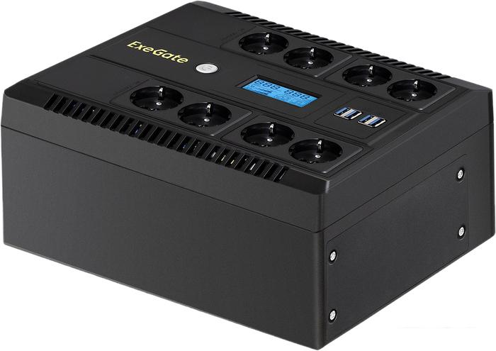 Источник бесперебойного питания ExeGate NEO Smart LHB-600.LCD.AVR.8SH.CH.USB EX293856RUS- фото