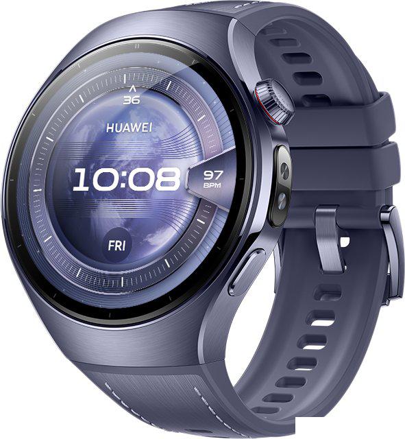 Умные часы Huawei Watch 5 46 мм (фиолетовый, с фиолетовым силиконовым ремешком, международная версия)- фото