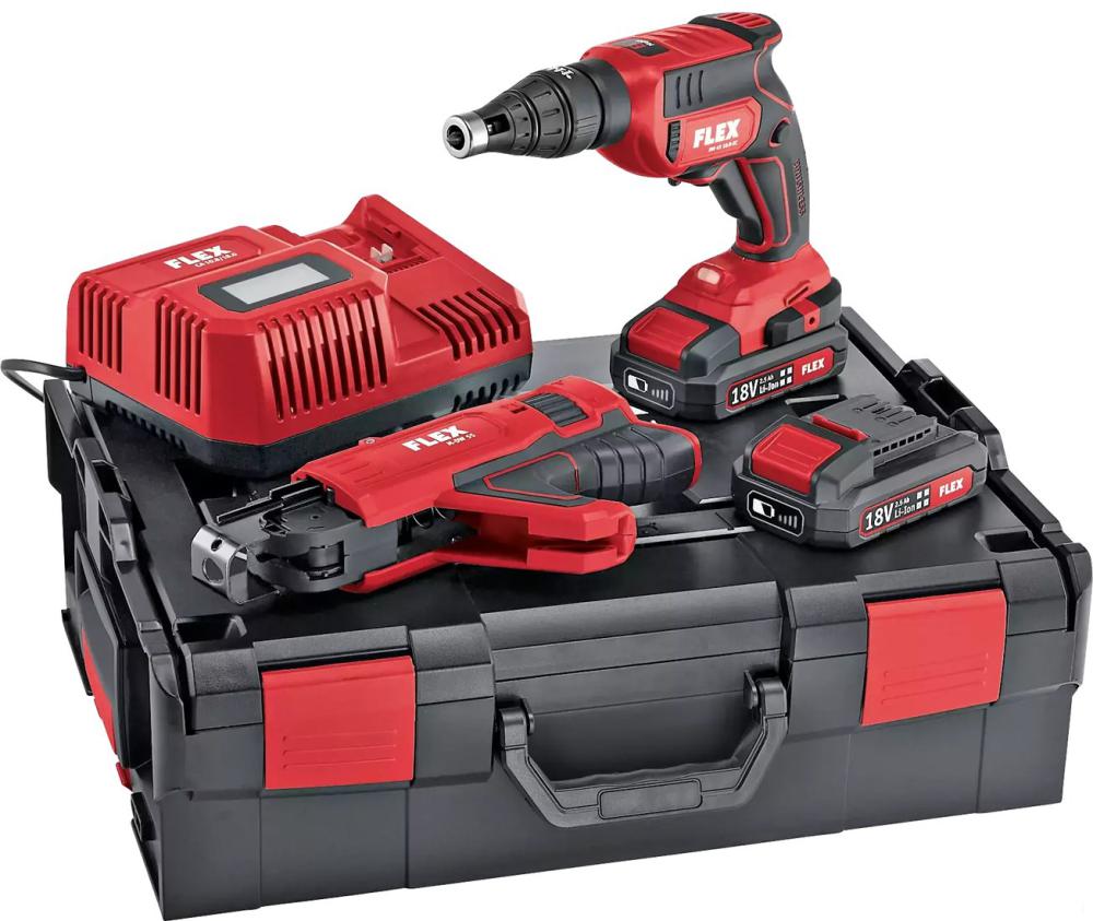 Шуруповерт для гипсокартона FLEX DW 45 18.0-EC M/2.5 Set 466824 (с 2-мя АКБ 2.5 Ач, кейс, насадка автоподачи)- фото
