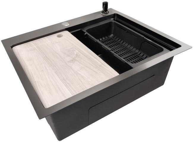 Кухонная мойка Stellar Decor S6050NB-A-D (нано черный, c доской)- фото2