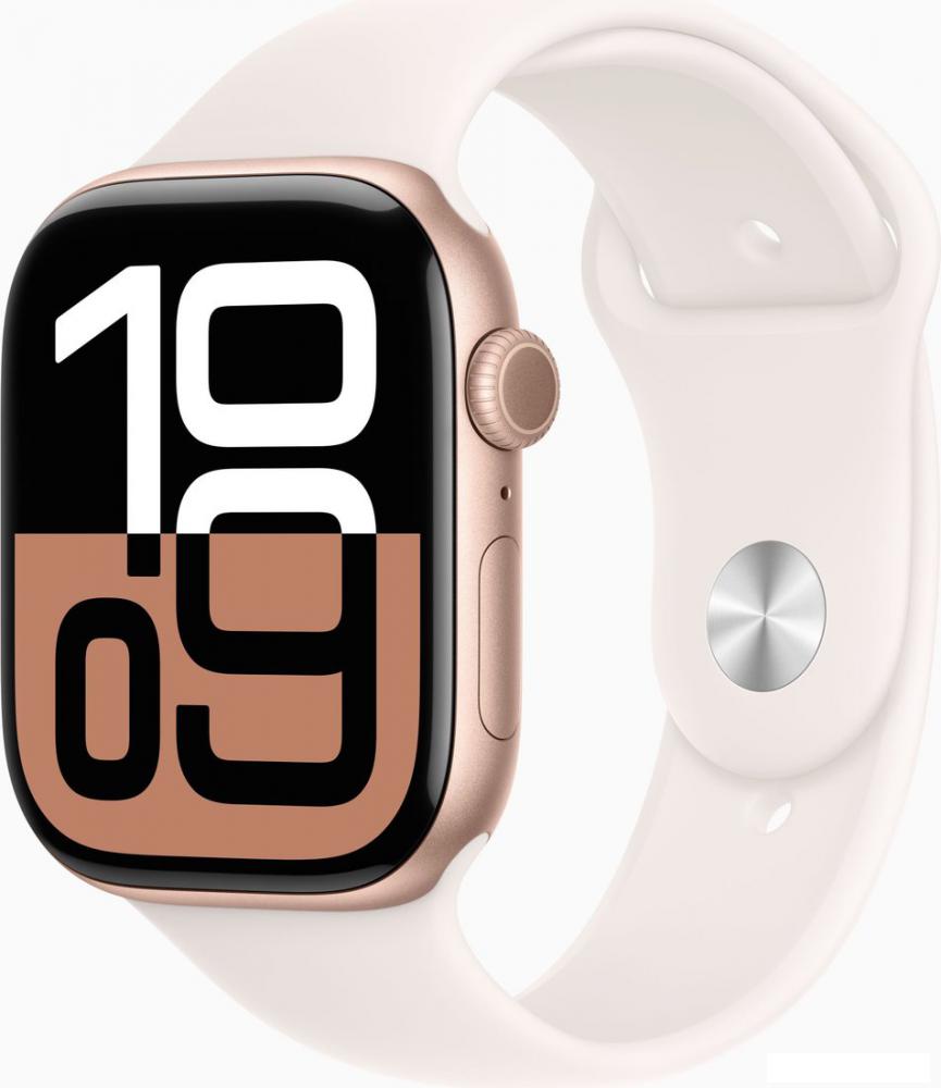 Умные часы Apple Watch Series 10 46 мм (алюминиевый корпус, розовое золото/легкие румяна, спортивный силиконовый ремешок M/L)- фото