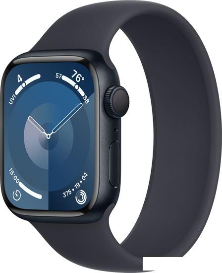 Умные часы Apple Watch Series 9 41 мм (алюминиевый корпус, полуночный/полуночный, спортивный силиконовый ремешок, размер 7)- фото