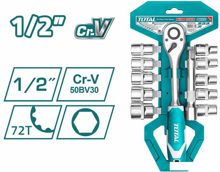 Набор трещотка с головками Total THT141121 (12 предметов)