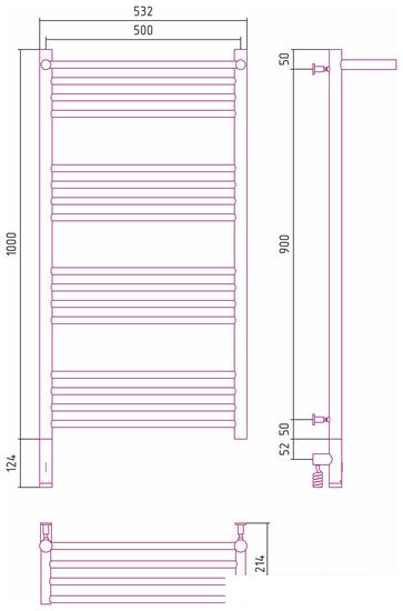 Полотенцесушитель Сунержа Богема с полкой 3.0 1000х500 МЭМ левый 00-5806-1050- фото4