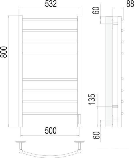 Полотенцесушитель TERMINUS Классик П8 500x800 КС 9005 бп электро (черный)- фото3