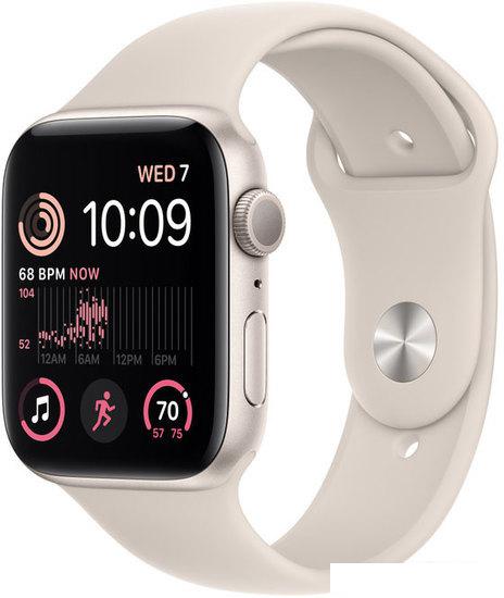 Умные часы Apple Watch SE 2 44 мм (алюминиевый корпус, звездный свет/звездный свет, спортивный силиконовый ремешок M/L)- фото