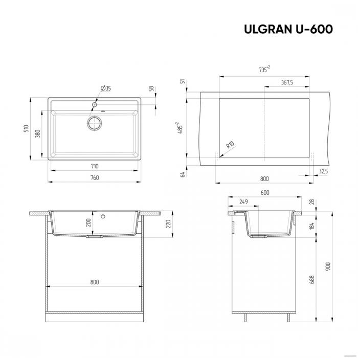Кухонная мойка Ulgran U-600 (серый)- фото3