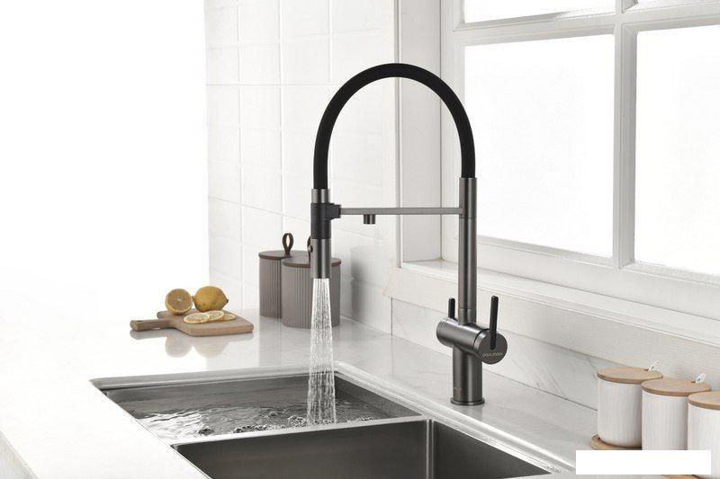 Смеситель Paulmark Gravity Gr213888-GM (черный/вороненая сталь)- фото4