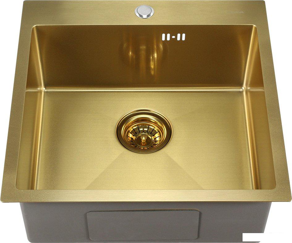 Кухонная мойка Melana ProfLine D5050HG (сатин золотой, глубина 20 см, сталь 3 мм)- фото