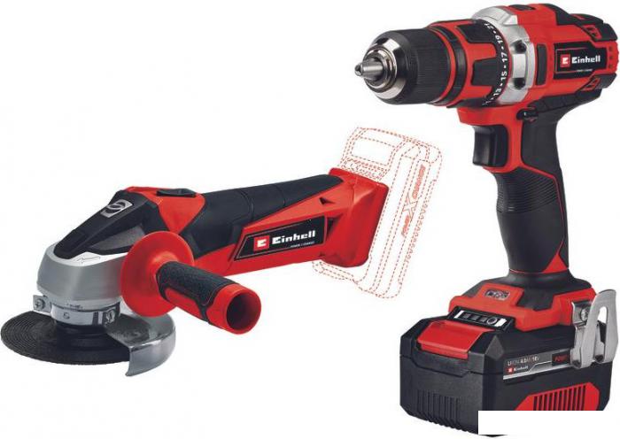 Einhell TE-TK 18/2 Li Kit CD+AG 4257240 (шуруповерт, УШМ, 1 АКБ, сумка, набор оснастки)- фото