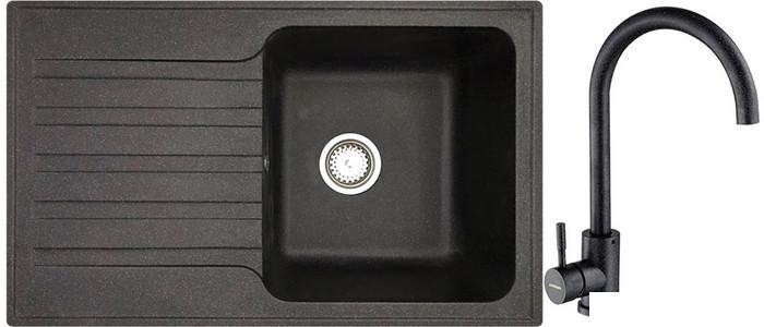 Кухонная мойка БелЭворс Styl R + смеситель W4998-3-22 (черный)