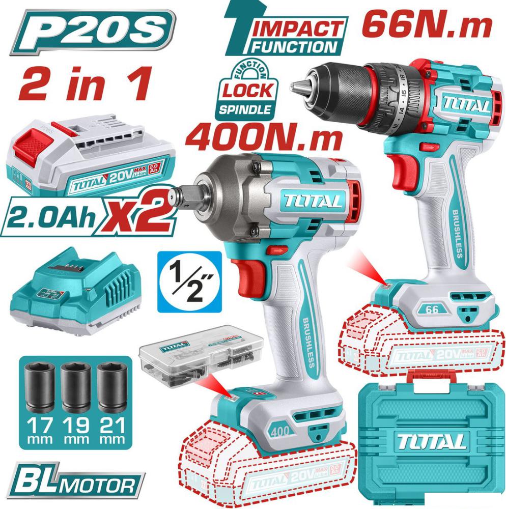 Total TCKLI20275 (шуруповерт, гайковерт, 2 АКБ, кейс)