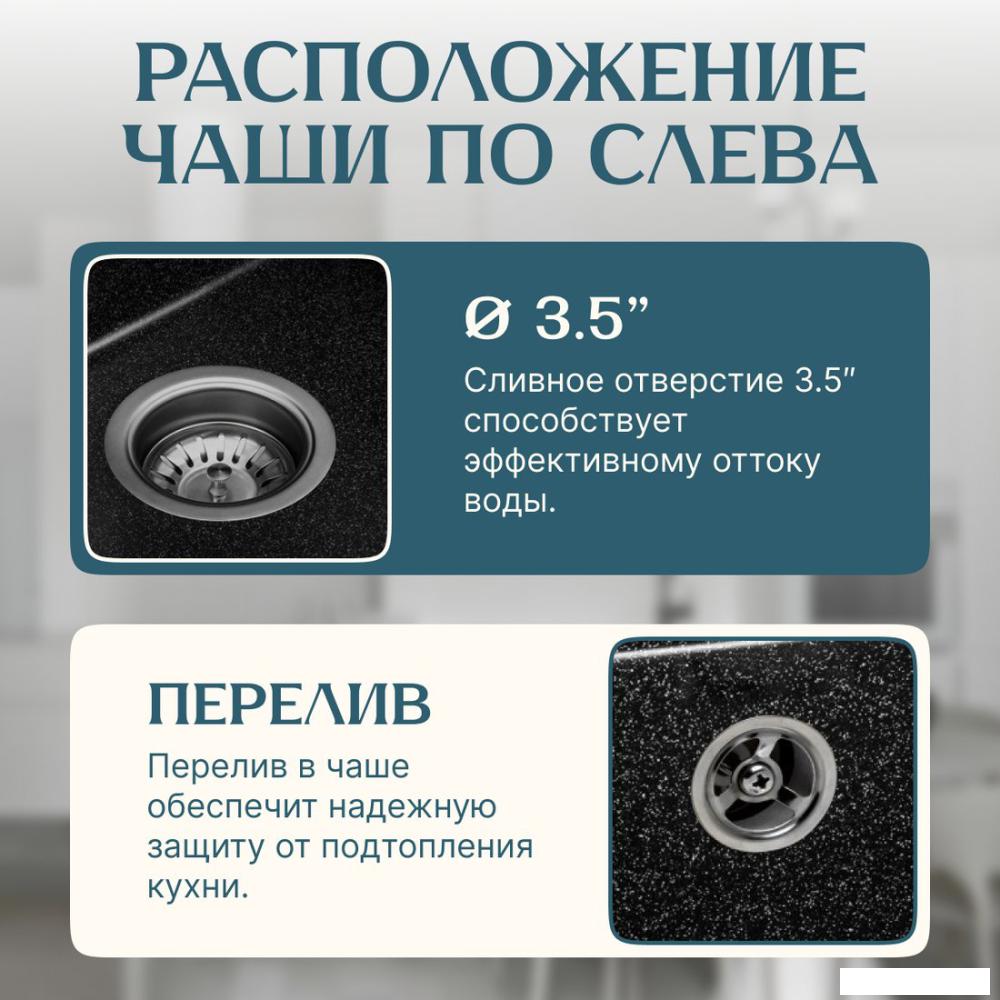 Кухонная мойка Saniteco Fama (черный)- фото2