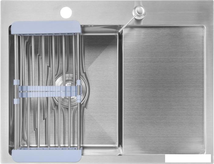 Кухонная мойка Saniteco 6550-L (с сифоном, дозатором и коландером)- фото
