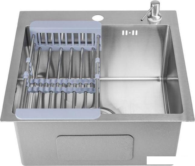 Кухонная мойка Saniteco 4848 (с сифоном, дозатором и коландером)- фото2