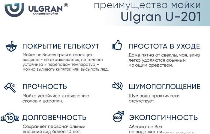 Кухонная мойка Ulgran U-201 (344 ультра-черный)- фото4