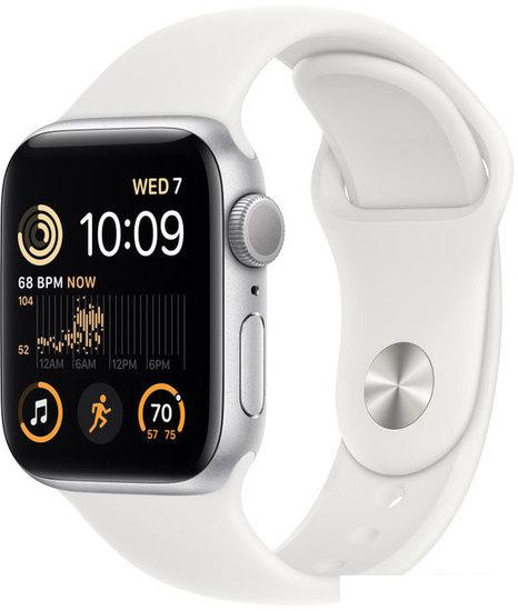 Умные часы Apple Watch SE 2 40 мм (алюминиевый корпус, серебристый/белый, спортивный силиконовый ремешок S/M)- фото