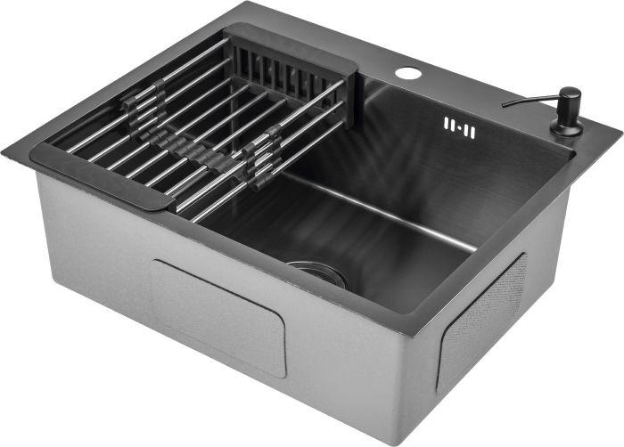 Кухонная мойка Saniteco 5045 Nano (с сифоном, дозатором и коландером)- фото3