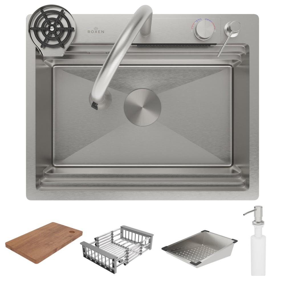Кухонная мойка Roxen Stage Plus 560250-60 многофункциональная 8 в 1 (60*48/сатин)- фото3