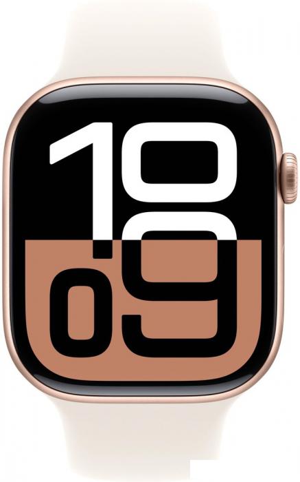 Умные часы Apple Watch Series 10 46 мм (алюминиевый корпус, розовое золото/звездный свет, спортивный силиконовый ремешок S/M)- фото2