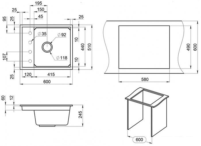 Кухонная мойка Granula KS-6004 (черный)- фото4
