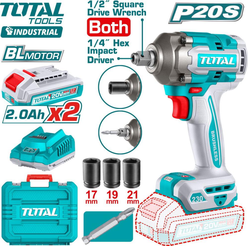 Гайковерт Total TIWLI20236 (с 2-мя АКБ, кейс)