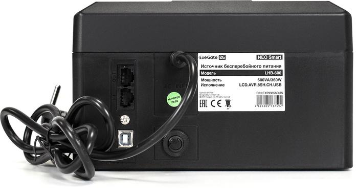 Источник бесперебойного питания ExeGate NEO Smart LHB-600.LCD.AVR.8SH.CH.USB EX293856RUS- фото3