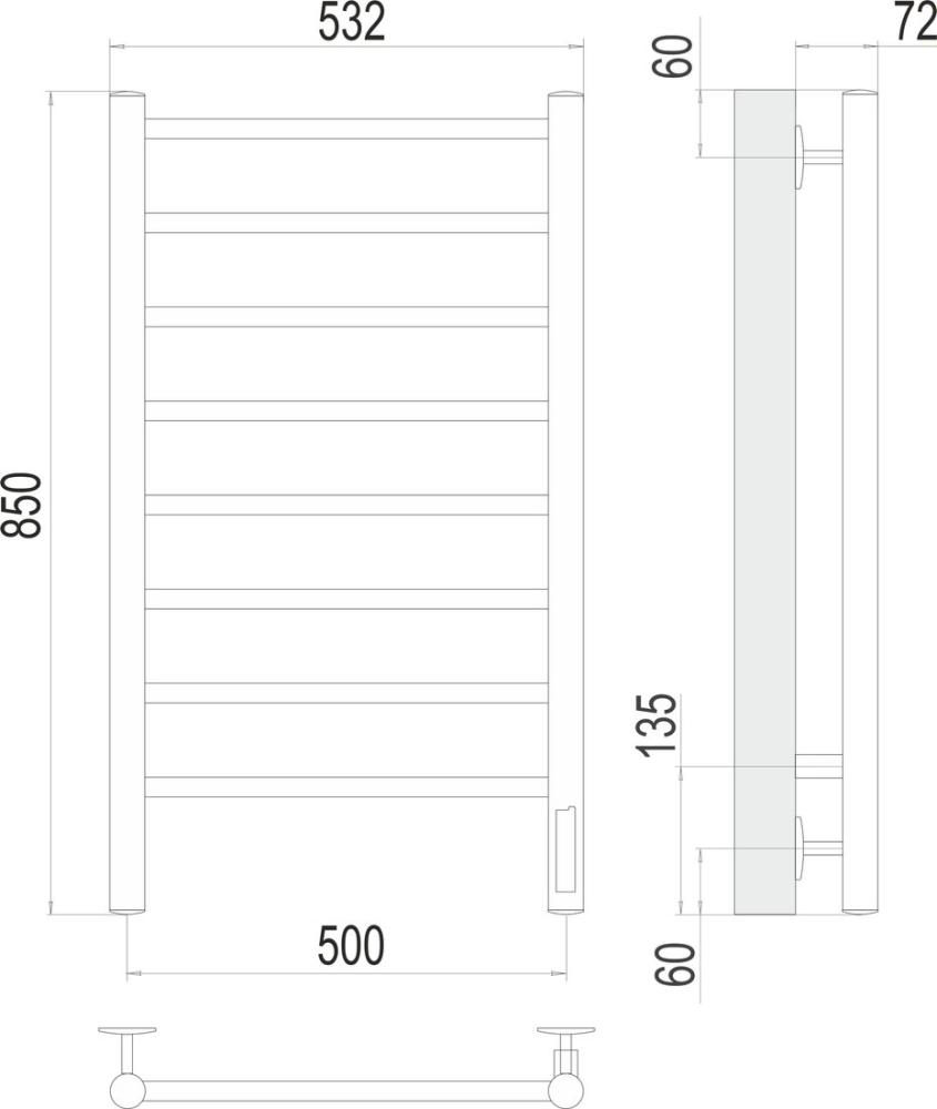 Полотенцесушитель TERMINUS Классик П8 500х850 (сатин, Quick Touch)- фото3