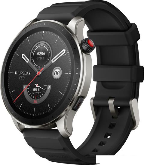 Умные часы Amazfit GTR 4 (серебристый, с черным ремешком из фторэластомера)- фото