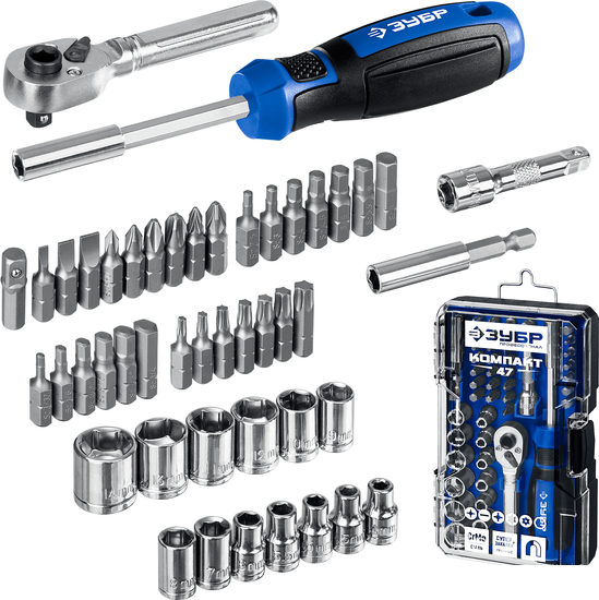Набор трещотка с головками и битами Зубр 25283-H47_z01 (47 предметов)- фото
