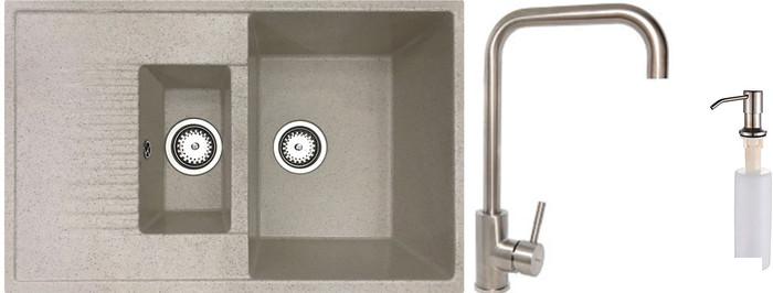 Кухонная мойка БелЭворс Forma R + смеситель W4998-4 + дозатор L405-1 (бежевый)