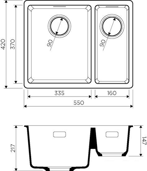 Кухонная мойка Omoikiri Kata 55-2-U SA- фото2