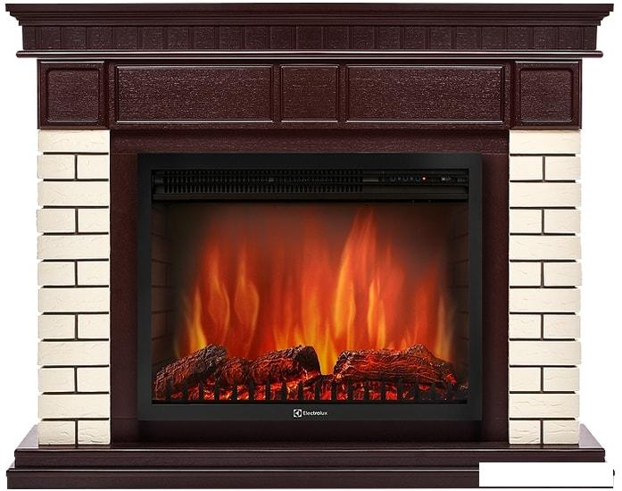 Портал Firelight Bricks 30 (камень бежевый/шпон темный дуб)- фото
