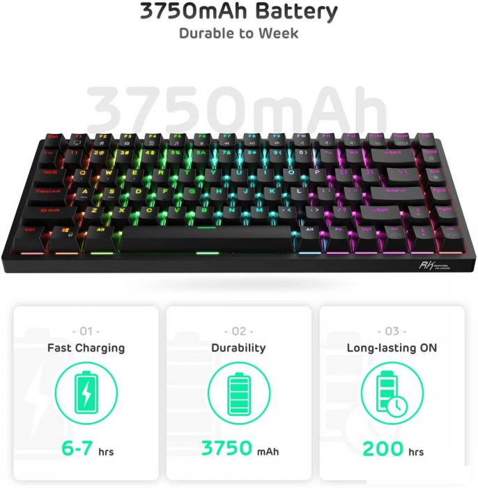 Клавиатура Royal Kludge RK84 RGB (черный, RK Brown)- фото4