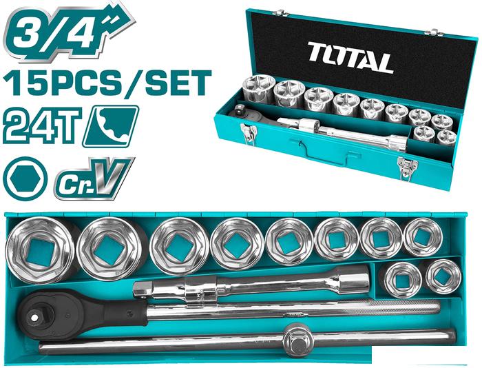 Набор трещотка с головками Total THT341151 (15 предметов)