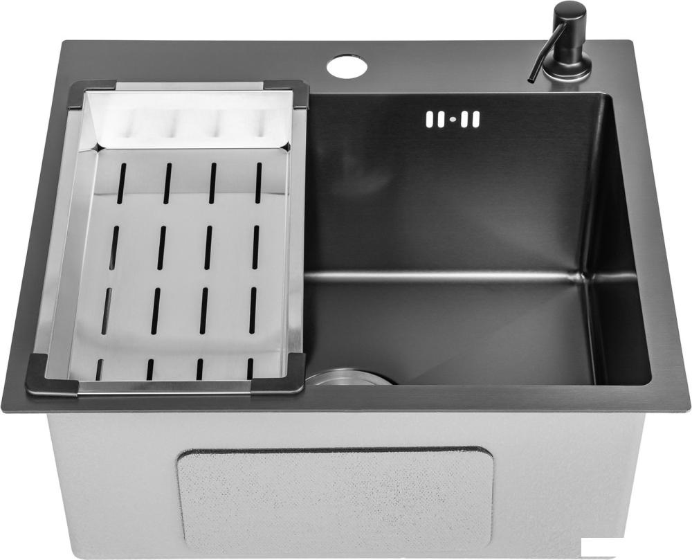 Кухонная мойка Saniteco 5045 Nano + Spike F9S07000 (хром, с сифоном, дозатором и коландером)- фото4