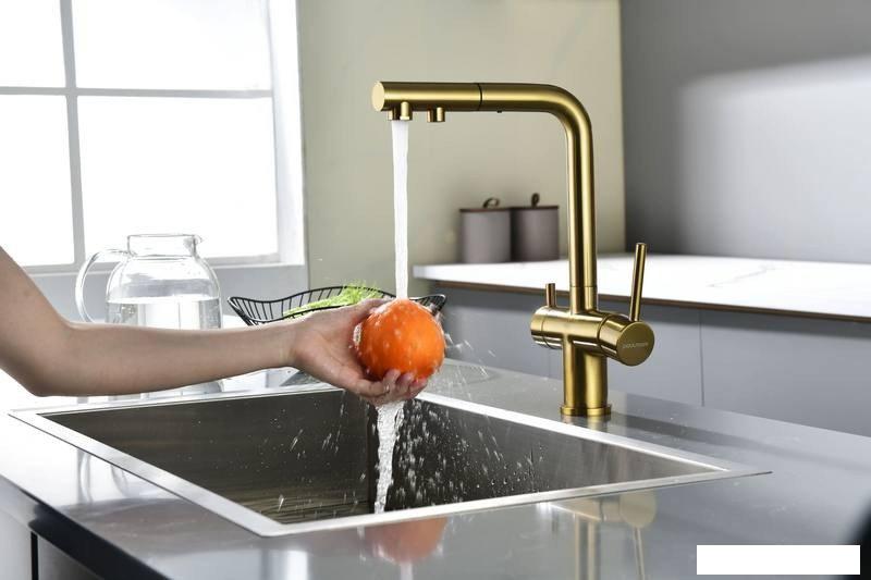 Смеситель Paulmark Serpentine Se213222-BG (золото/брашированное золото)- фото4