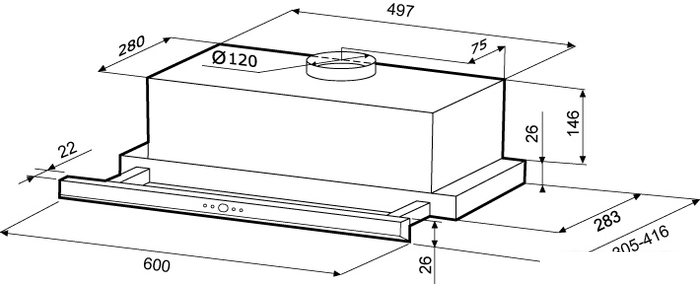 Кухонная вытяжка Krona Kamilla slim 600 inox (2 мотора)- фото2