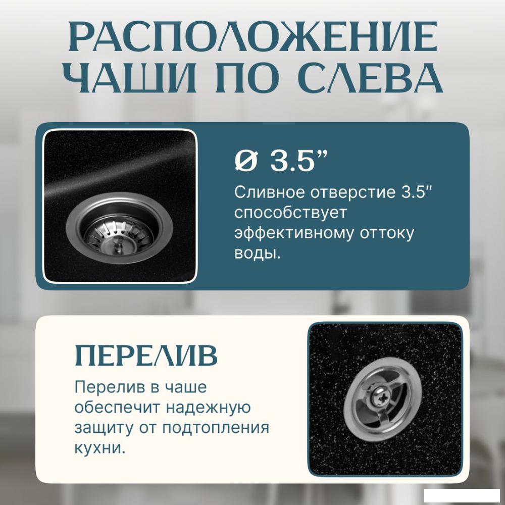 Кухонная мойка Saniteco Rosa (черный)- фото2